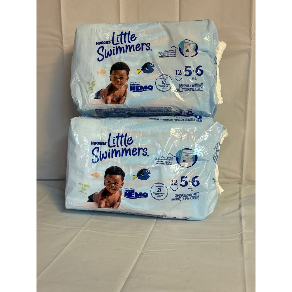 Lot of 2 Huggies Little Swimmers Size 5-6 Large 32+ lbs Finding Nemo 24 Count